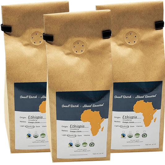 3 Pack Ethiopian Coffee Roasted Whole Beans 12oz USDA Fairtrade Coffee Rich and Bold Strawberry Orange and Cocoa Finish