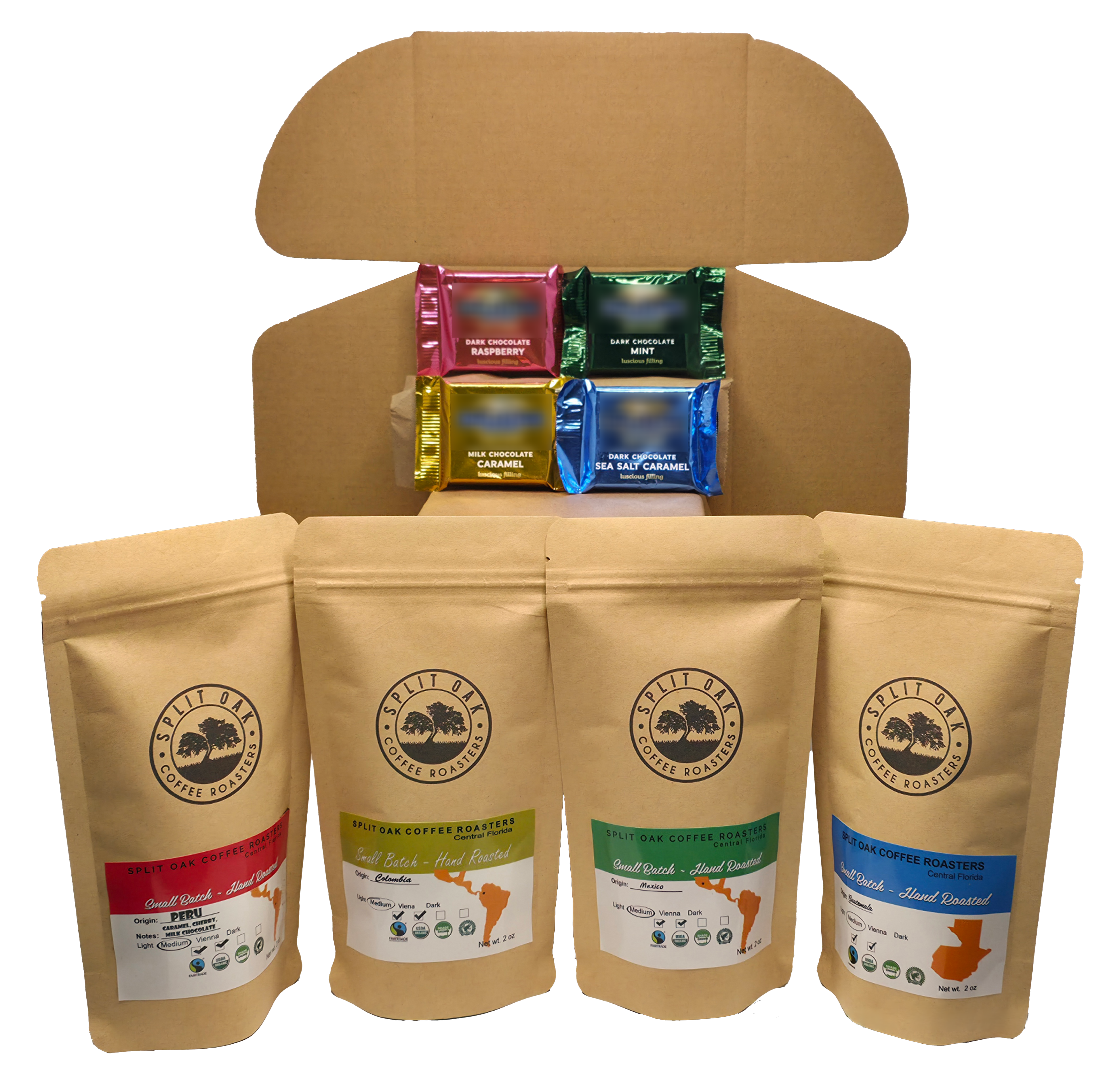Coffee & Chocolate Gift Set - 4 Assorted Coffee Bags and 4