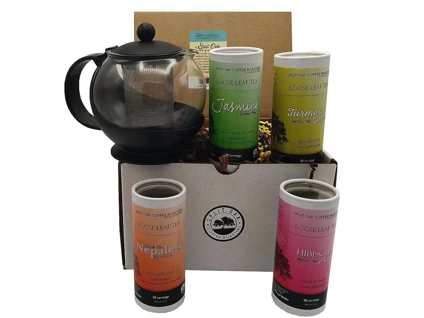 Tea Gift Box 4 Assorted Tea Cannisters + 1 Tea Pot Infuser