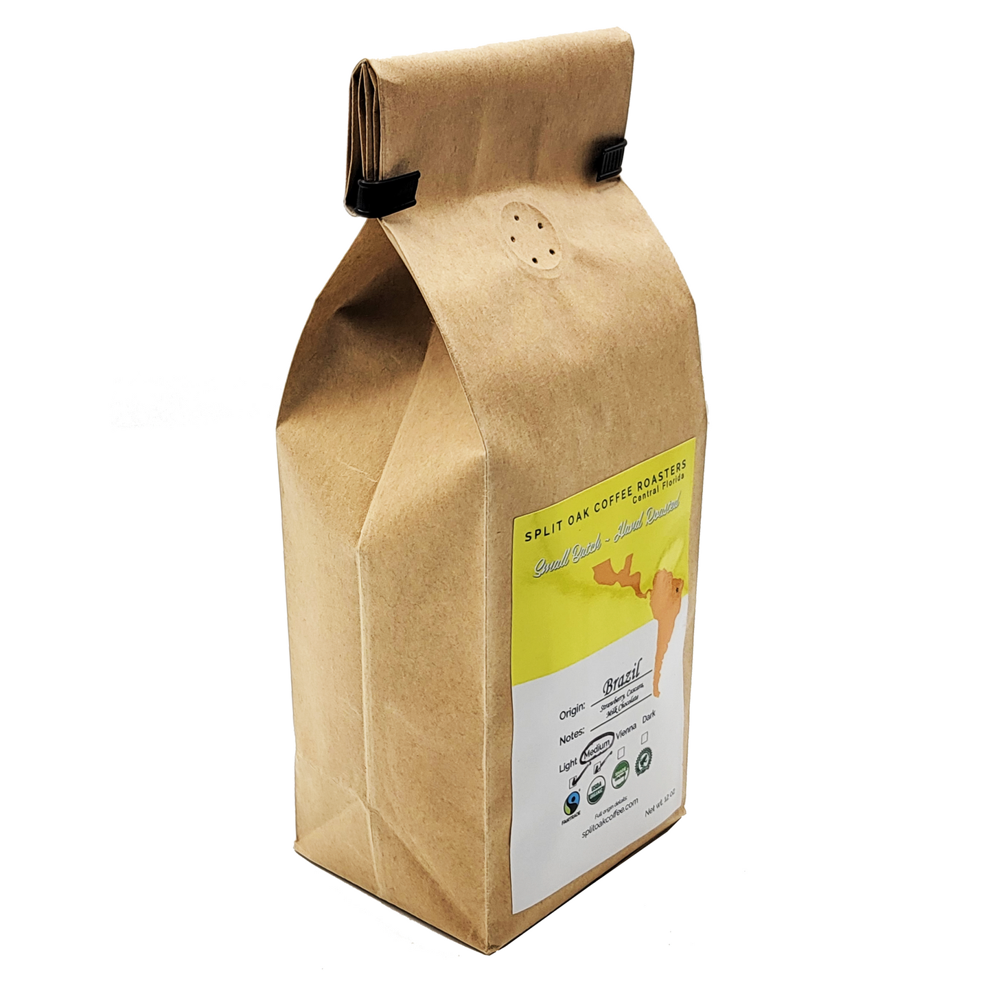 Medium Roasted Coffee Brazil Cerrado 12 oz Whole Beans with a deep, nutty flavor and hints of almond and cocoa.