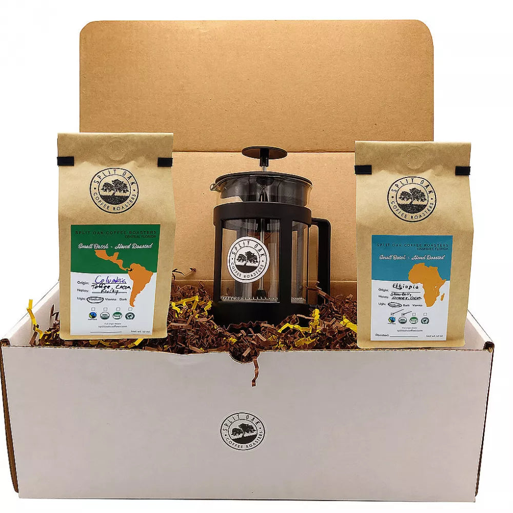 Coffee Gift Box Set 2 assorted coffees +1 French Press Coffee an amazing gift