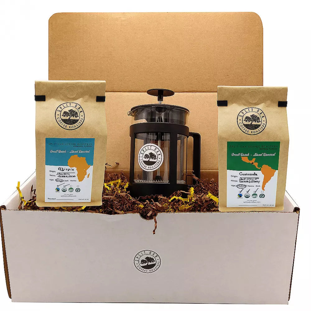 Coffee Gift Box Set 2 assorted coffees +1 French Press Coffee an amazing gift