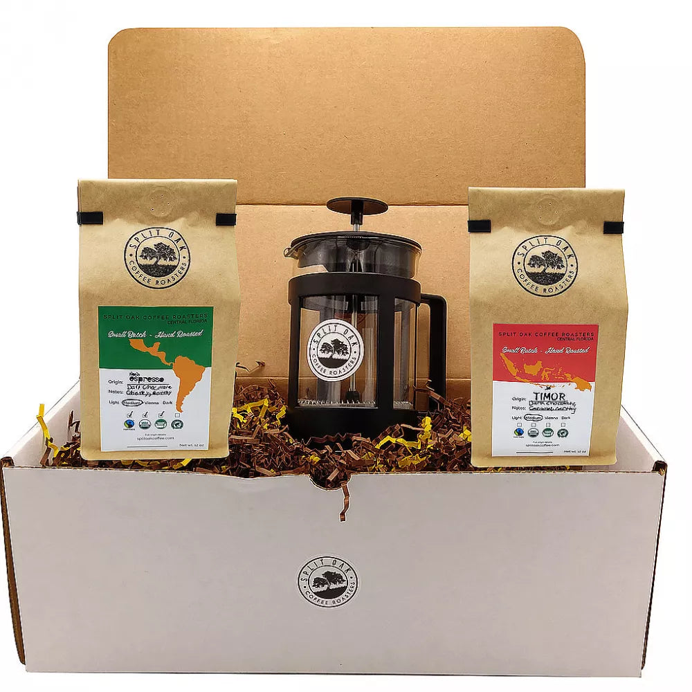 Coffee Gift Box Set 2 assorted coffees +1 French Press Coffee an amazing gift