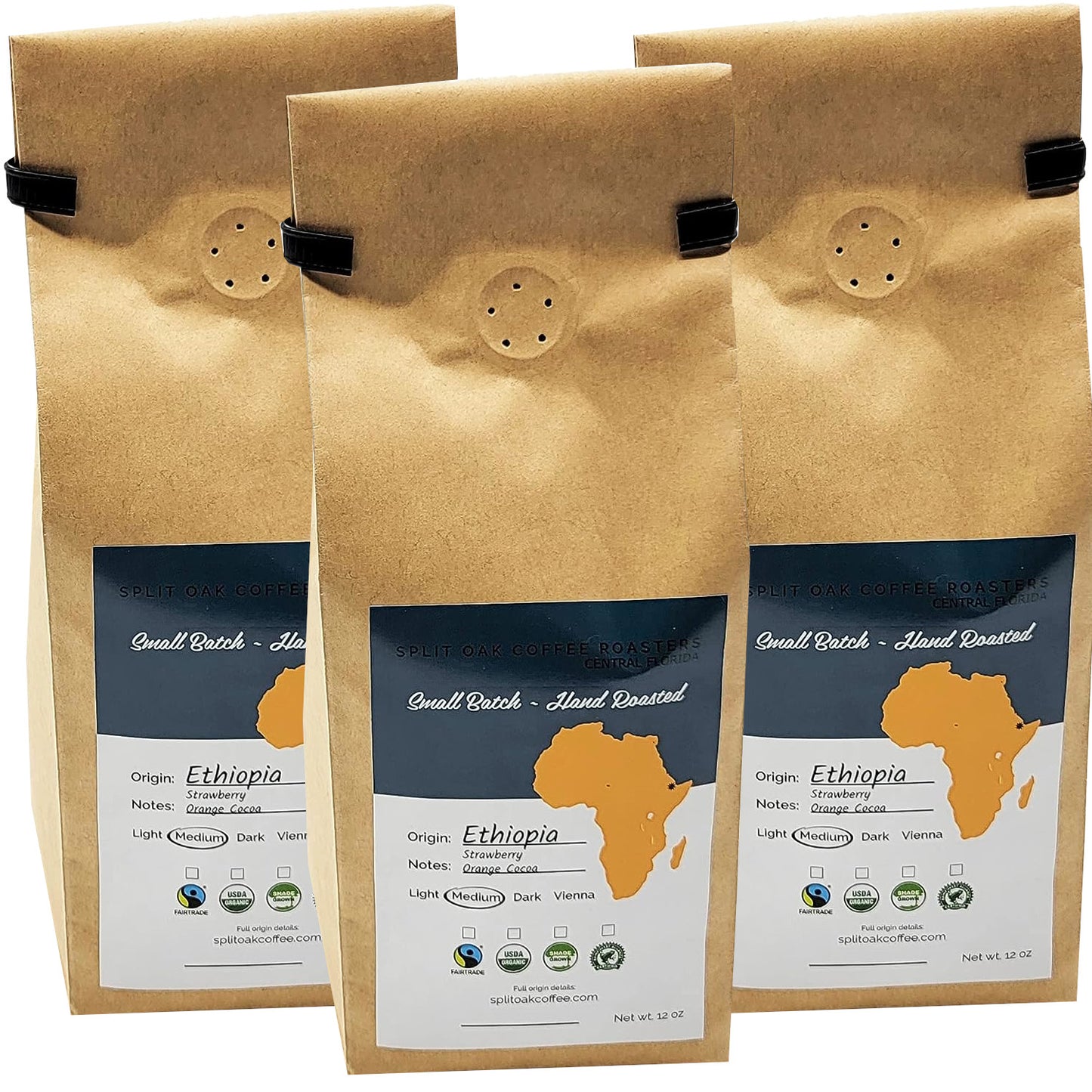 3 Pack Ethiopian Coffee Roasted Whole Beans 12oz USDA Fairtrade Coffee Rich and Bold Strawberry Orange and Cocoa Finish