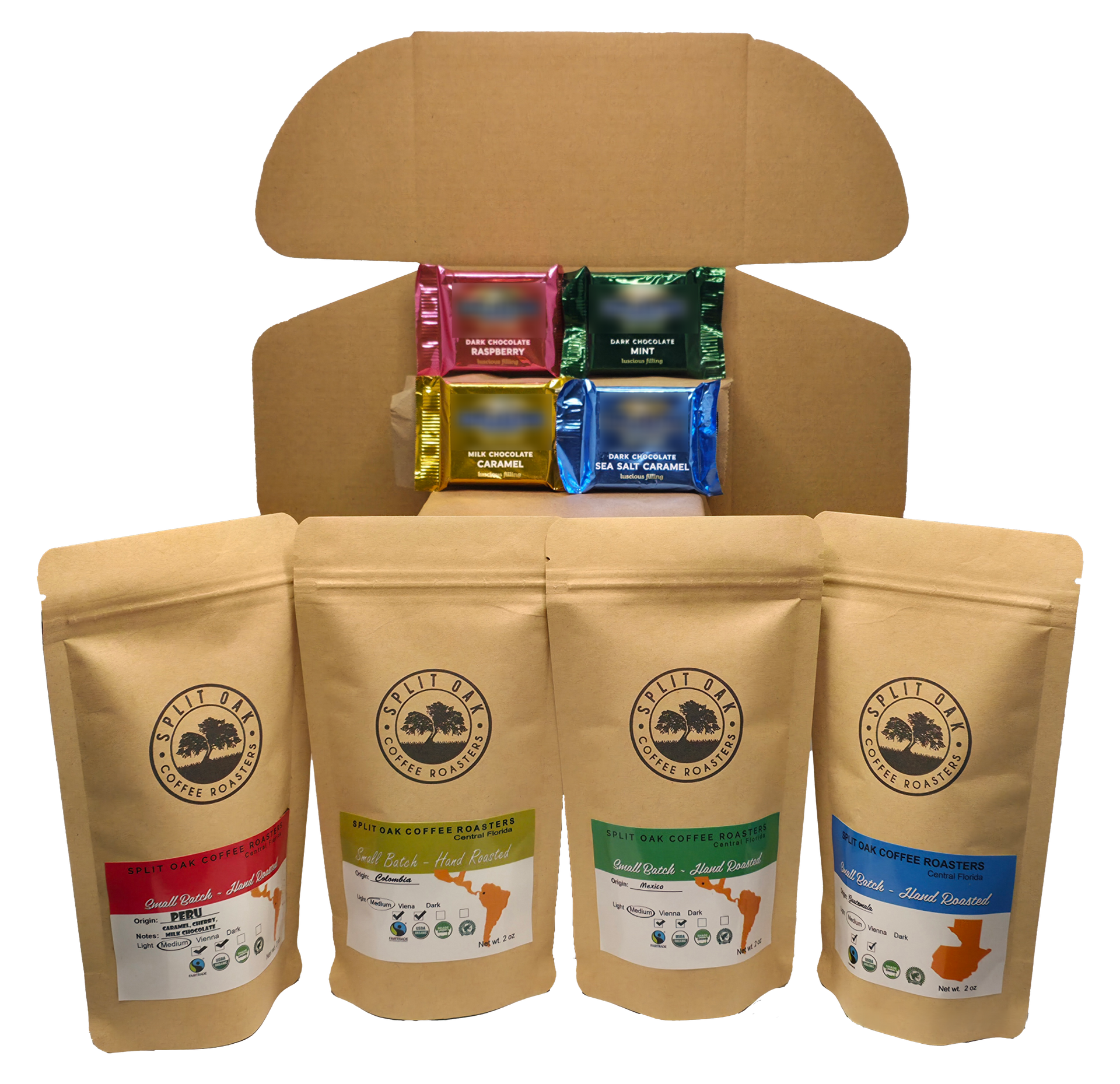 Coffee & Chocolate Gift Set - 4 Assorted Coffee Bags and 4