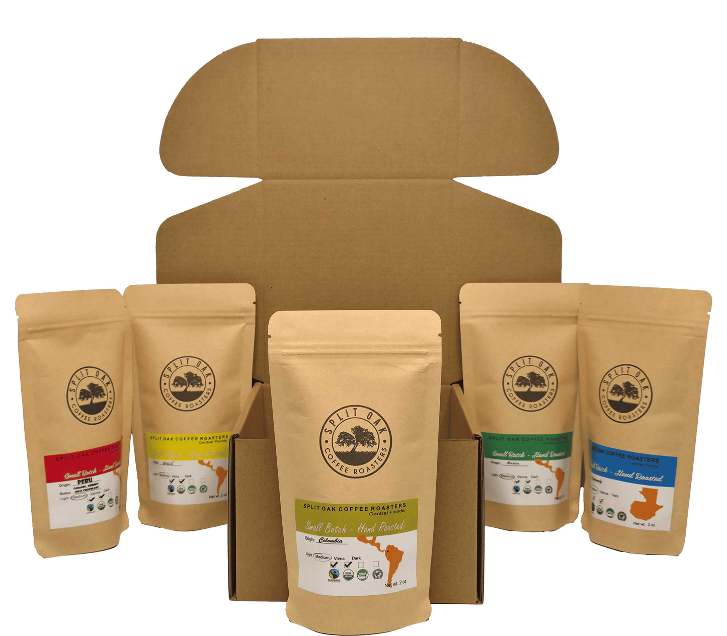 Coffee 5 Pack Coffee Gift Set Las Americas. Gourmet Organic Medium Roast whole Bean Coffee with Best Beans From Mexico, Guatemala, Peru, Colombia and Brazil