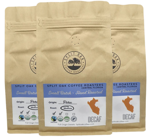 3 Pack Organic Decaf Coffee Medium Roasted Peru Coffee Whole Beans, Sweet Espresso Crema, Almond Flavored. Fair Trade