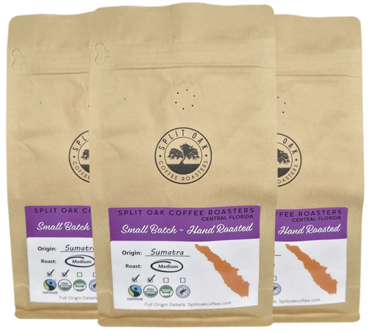 3 Pack Organic Sumatra Coffee, Medium Roast Chocolate , Hand Roasted, Whole Beans, Indonesian Coffee, Fair Trade Certified