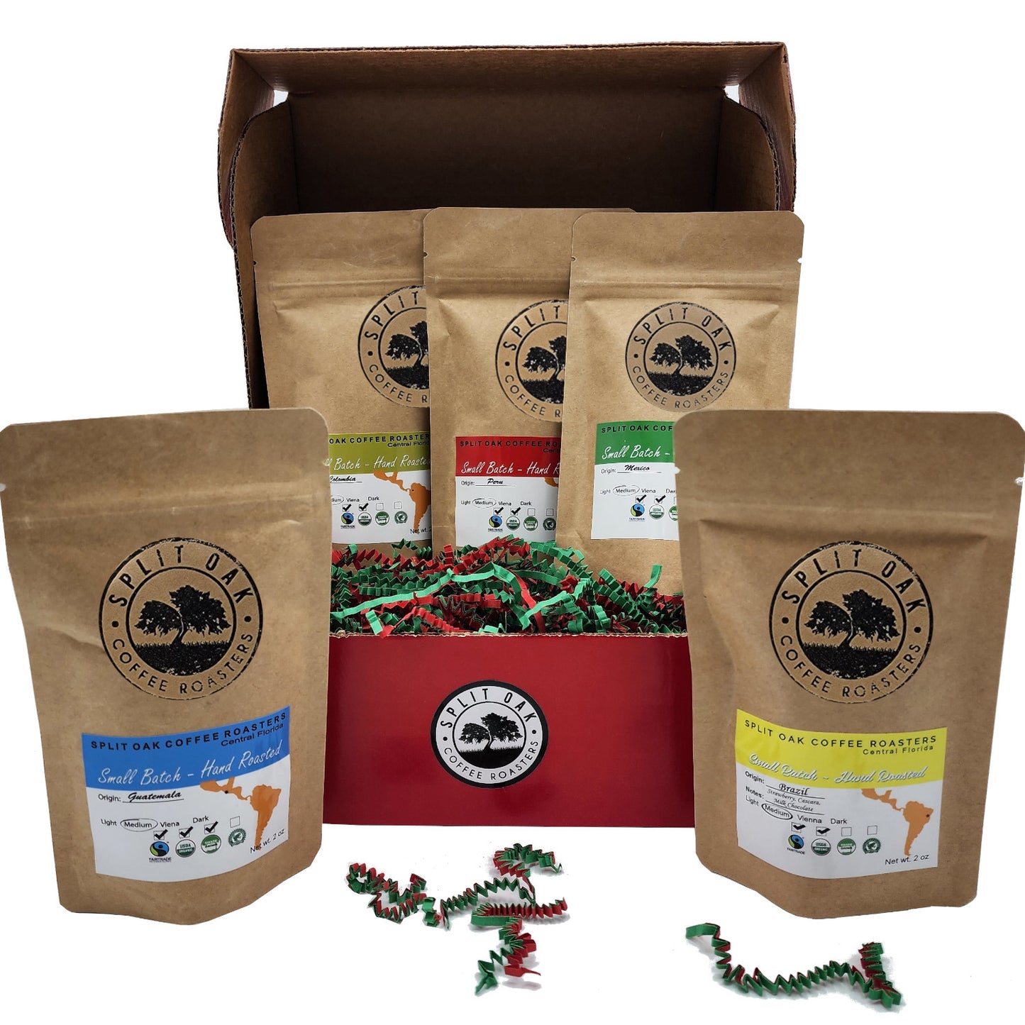 Coffee Samples 5 Pack Coffee Gift Set Las Americas. Gourmet Organic Medium Roast whole Bean Coffee with Best Beans From Mexico, Guatemala, Peru, Colombia and Brazil