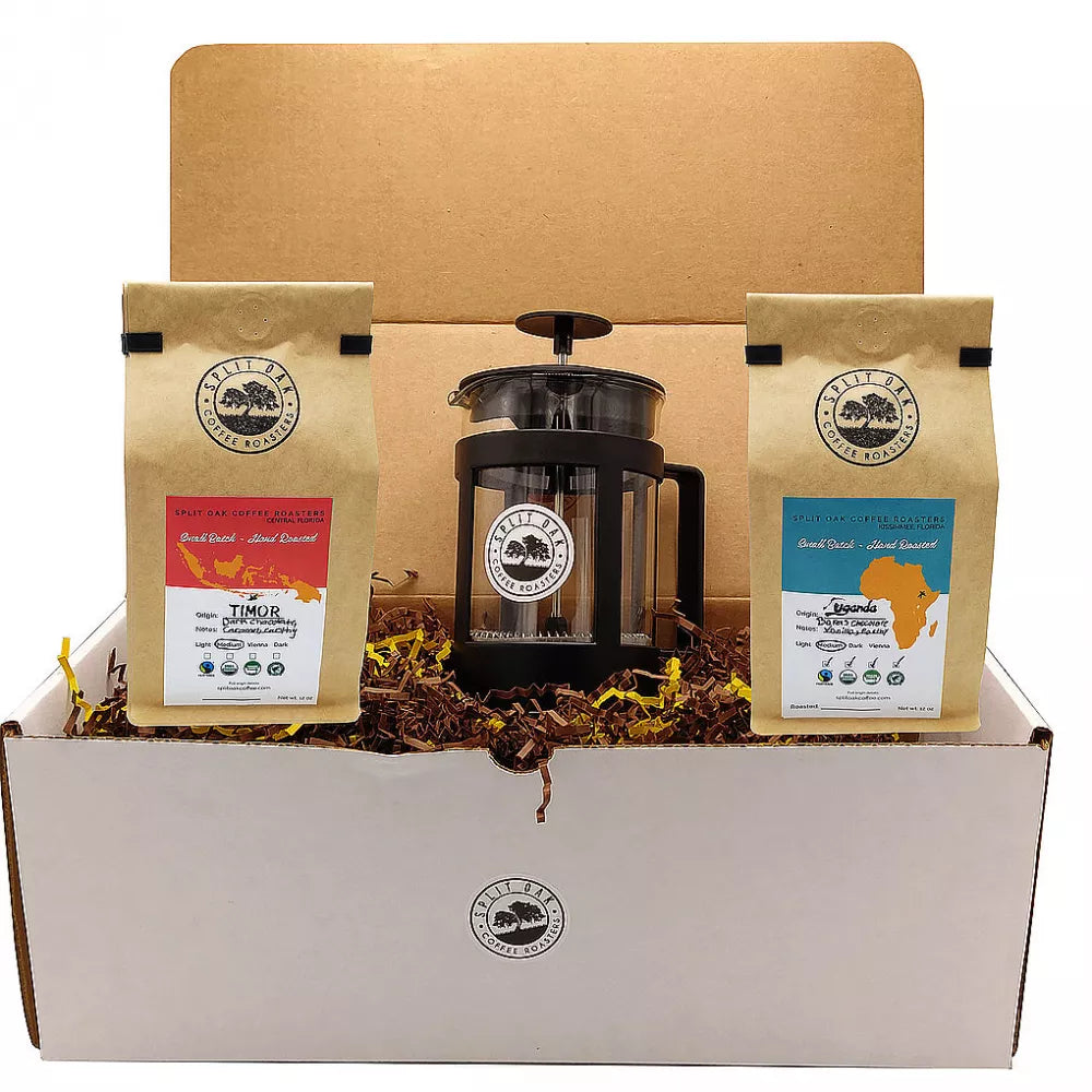 Coffee Gift Box Set 2 assorted coffees +1 French Press Coffee an amazing gift