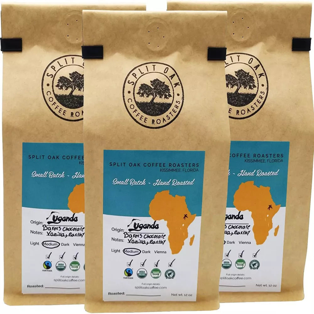 3 Pack Uganda Roasted Artisan Coffee Beans Organic 12oz, Espresso Arabica, Vanilla Flavor, Whole Beans, Hand Roasted, Sustainable, Complex